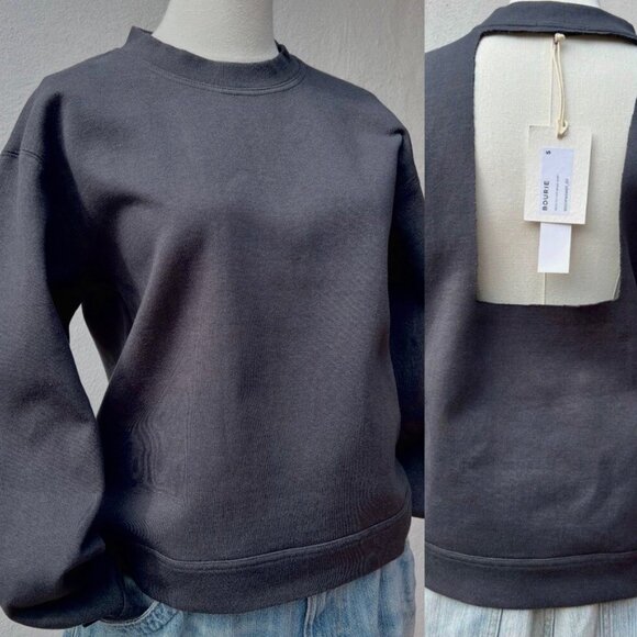 NWT BOURIE Gray Long Sleeve Thick Crewneck Sweatshirt w/ Cut Out Back Sizes M/S - Picture 1 of 13